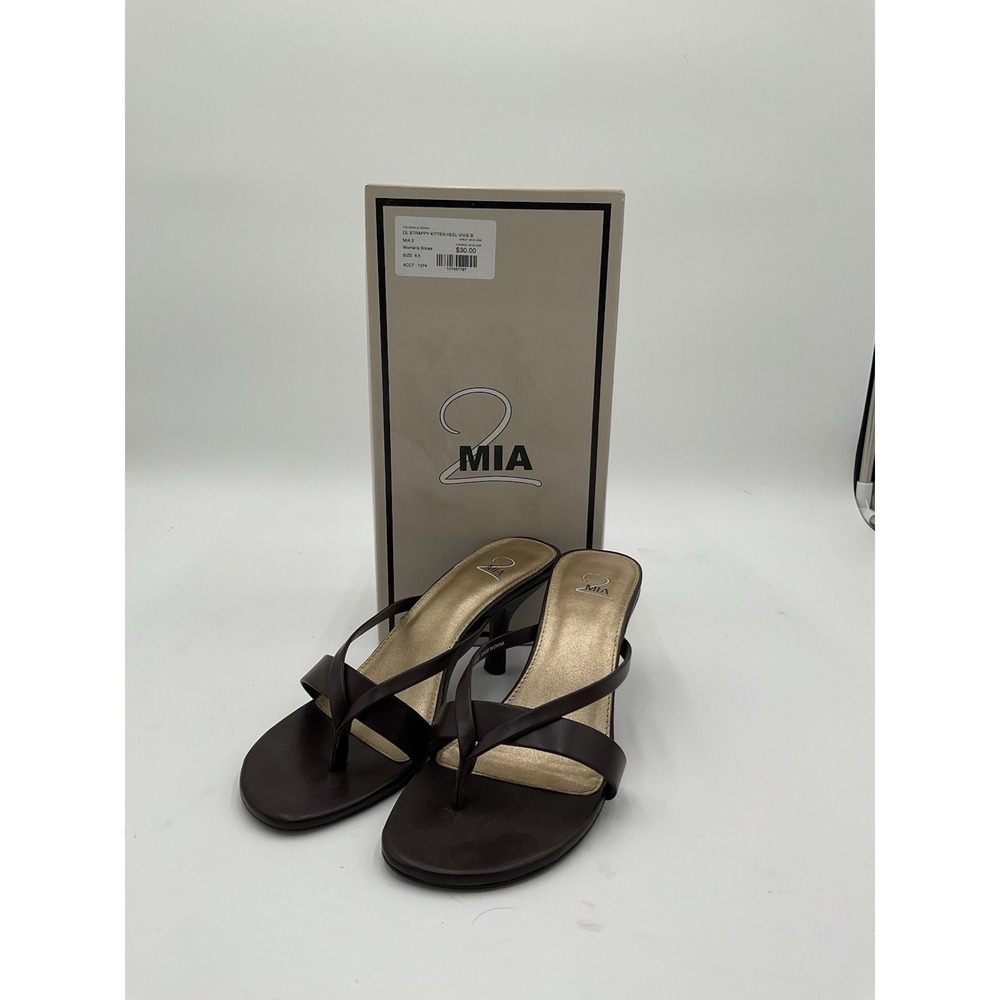 MIA Vivie B Women's Brown Strappy Kitten Heel Sandals 6.5M Slip On Thong Heels